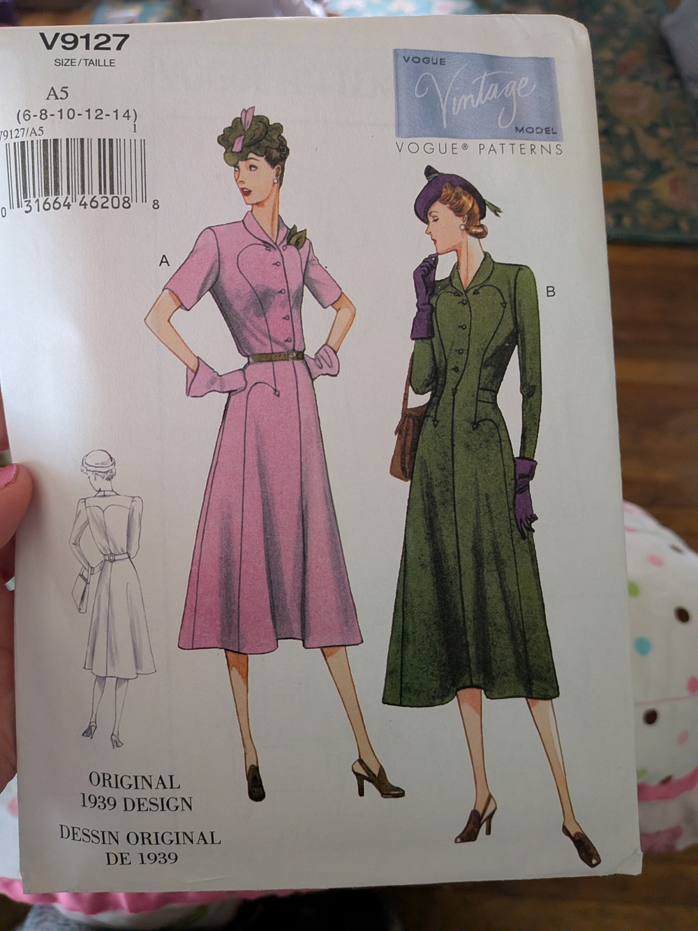 Vogue Vintage Dress Pattern V9127 - Pink & Green Options